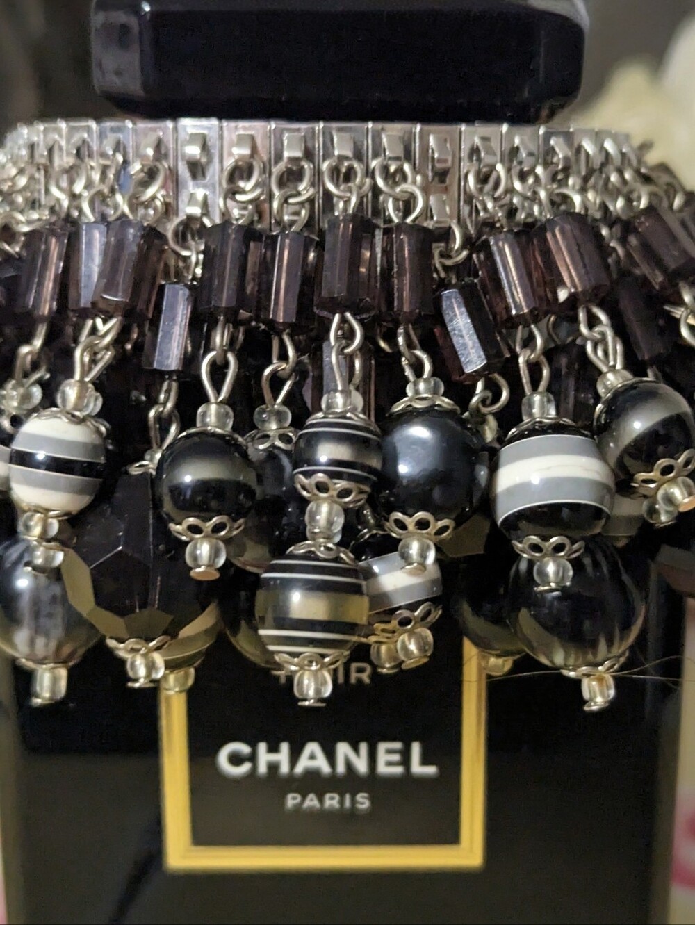 Vintage Cha Cha Silver bracelet with Black Beads, Like New💕